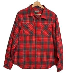 Novara REI Men's Sz L Plaid Cycling Flannel Shirt Red Gray Tech Performance